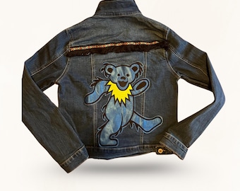 Handcrafted Grateful Dead Jean Jackets One of a Kind Design. Each jacket is personalized designed and inspired from the   music of the Dead.