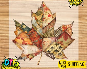 Floral Patchwork Leaf DTF Transfer: Preppy Autumn Iron On Decal