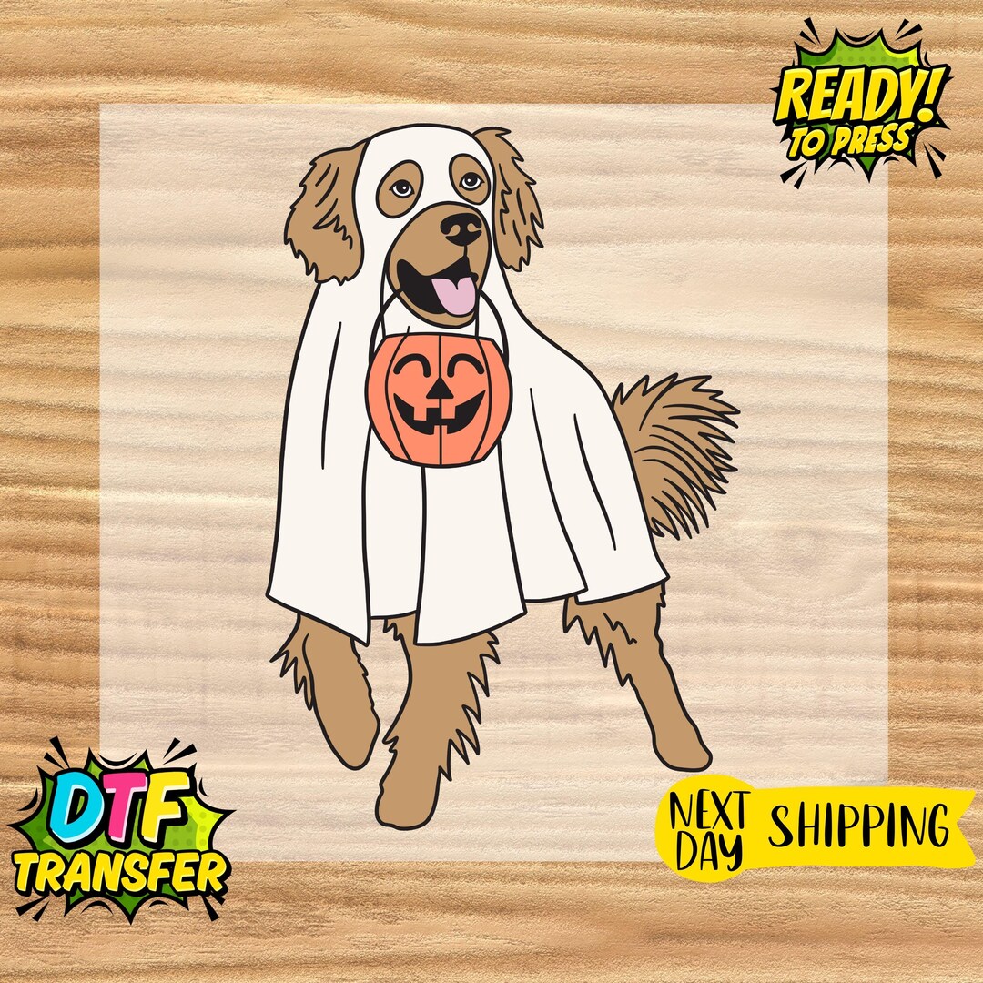 Halloween Golden Retriever Ghost DTF Transfer: Ready to Press - Etsy