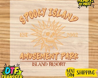Spooky Island DTF Transfer: Retro Halloween Disco Skull Gang