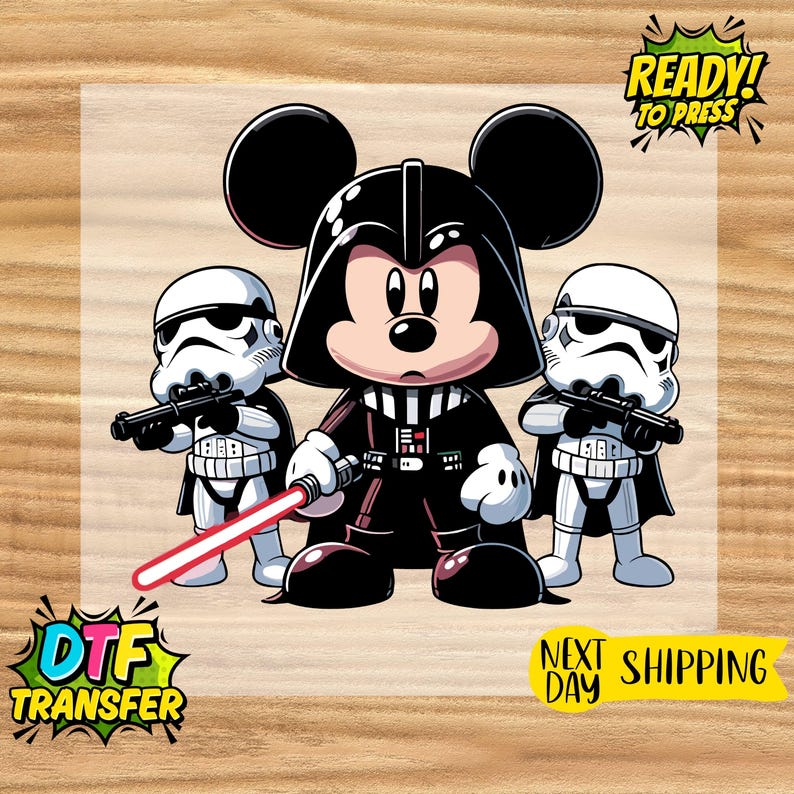 Mickey Star Wars DTF Transfers, Disney DTF Transfer, Star Wars Ready to Press, Stormtrooper DTF, Mickey Mouse Dtf Design, Darth Vader Dtf