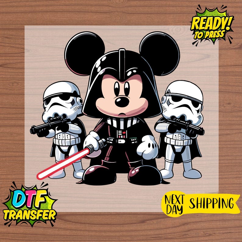 Mickey Star Wars DTF Transfers, Disney DTF Transfer, Star Wars Ready to Press, Stormtrooper DTF, Mickey Mouse Dtf Design, Darth Vader Dtf