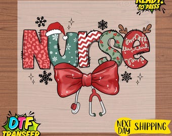 Christmas Nurse Coquette DTF Transfer: Bow Stethoscope Heat Press