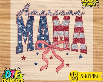 Patriotic Mama DTF Transfer: 4th of July USA Flag Bow
