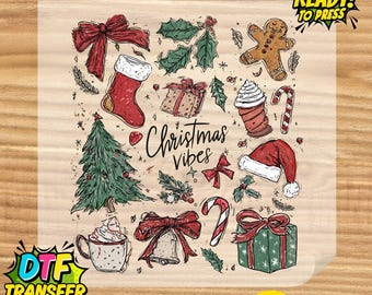 Retro Christmas Doodle Collage DTF Transfer, Ready to Press