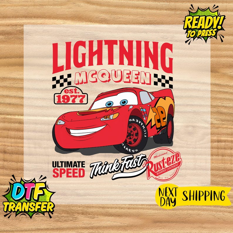 Lightning McQueen DTF Transfers, Disney Design Dtf, McQueen Ready to Press DTF Transfer, Direct to Film Transfer, Disney DTF, Iron on Decal