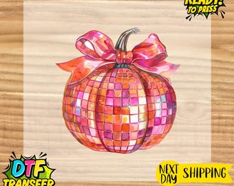 Coquette Disco Pumpkin DTF Transfer: Halloween Heat Press Design