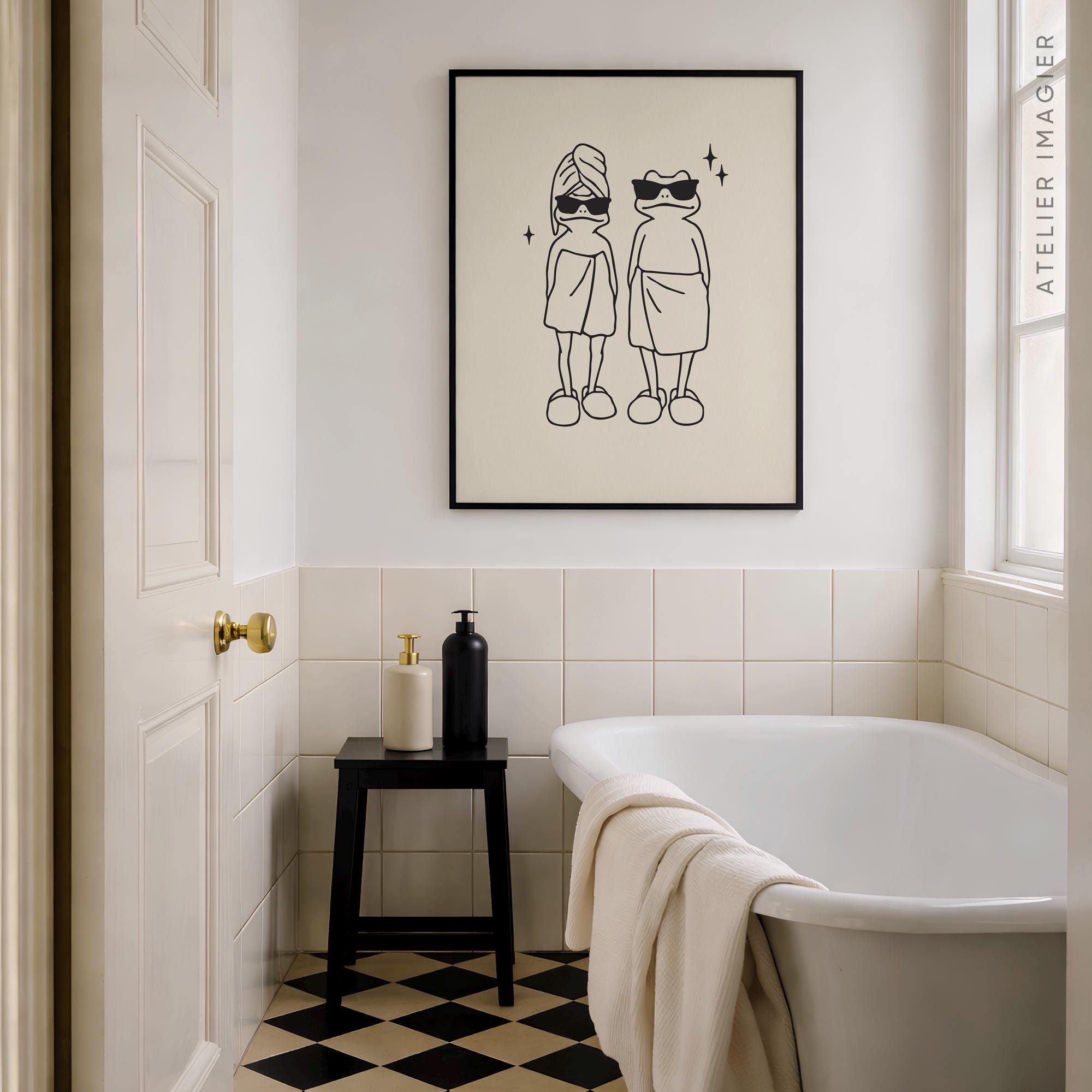 Funny Bathroom Art: Frog Print, Black and White Wall Art (digital ...