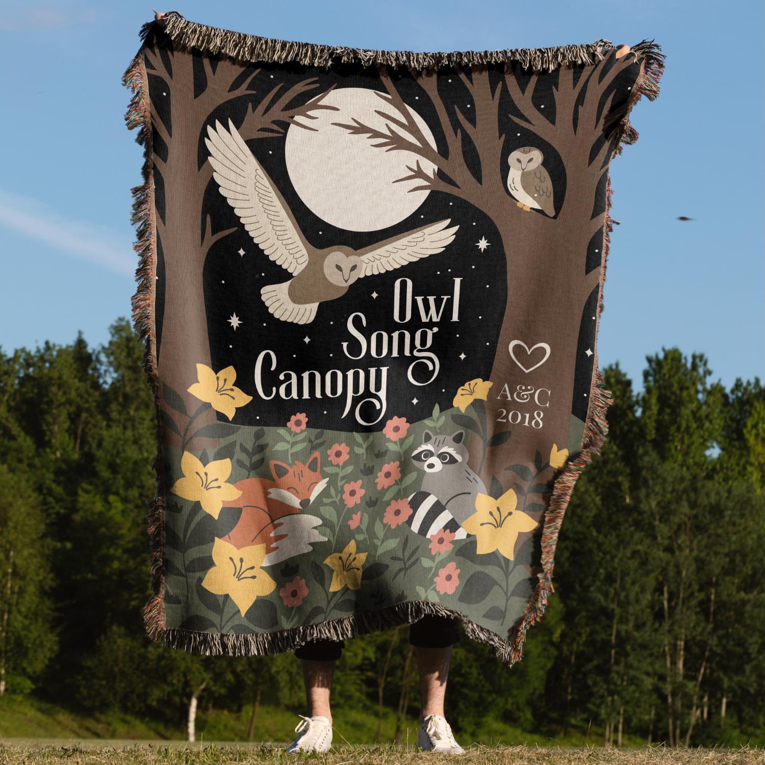 Personalized Owl Blanket: Owl Song Woven Cotton Throw