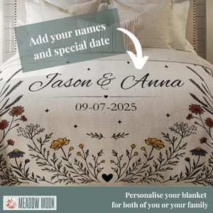 Personalized Wedding Blanket Wildflower Celestial Moon Gift Cotton Anniversary Keepsake Couple Throw image 2