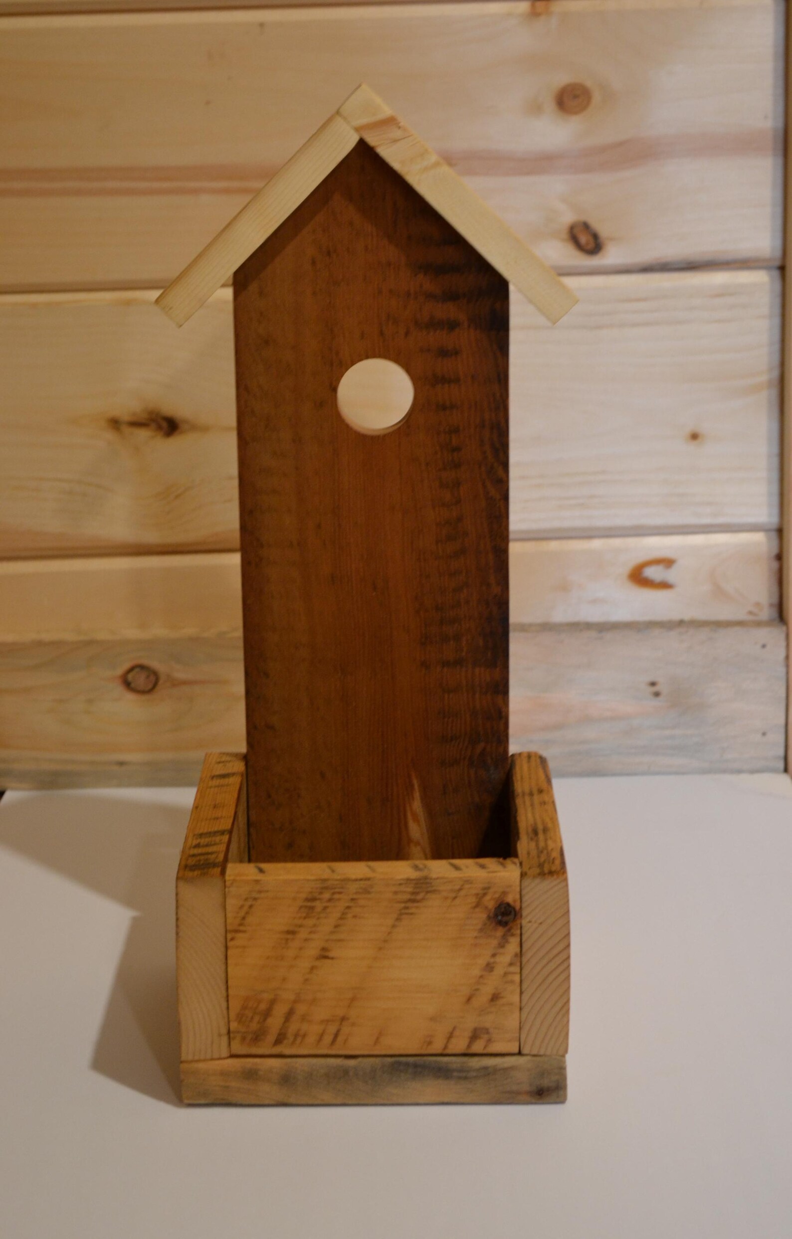 Rustic Wooden Planter With Birdhouse Back | Reclaimed Wood Decor ...