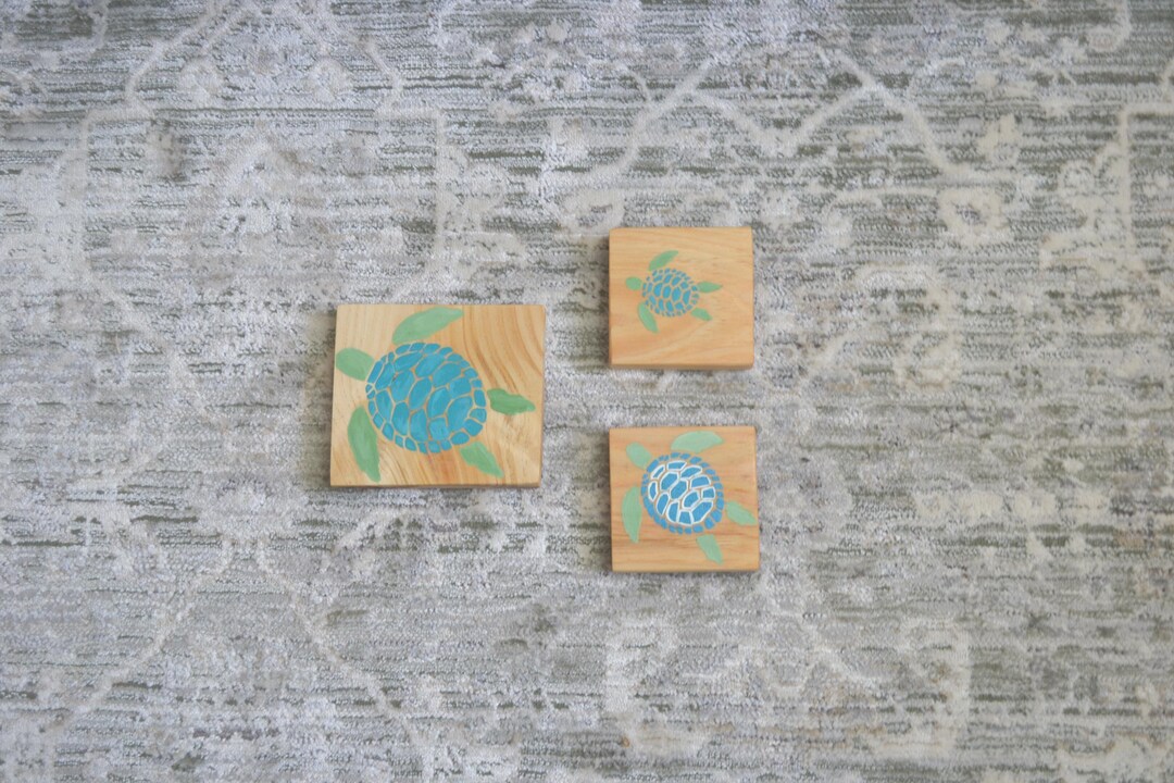 Hand Painted Sea Turtle Wall Art | Reclaimed Wood Coastal Decor, Set of ...
