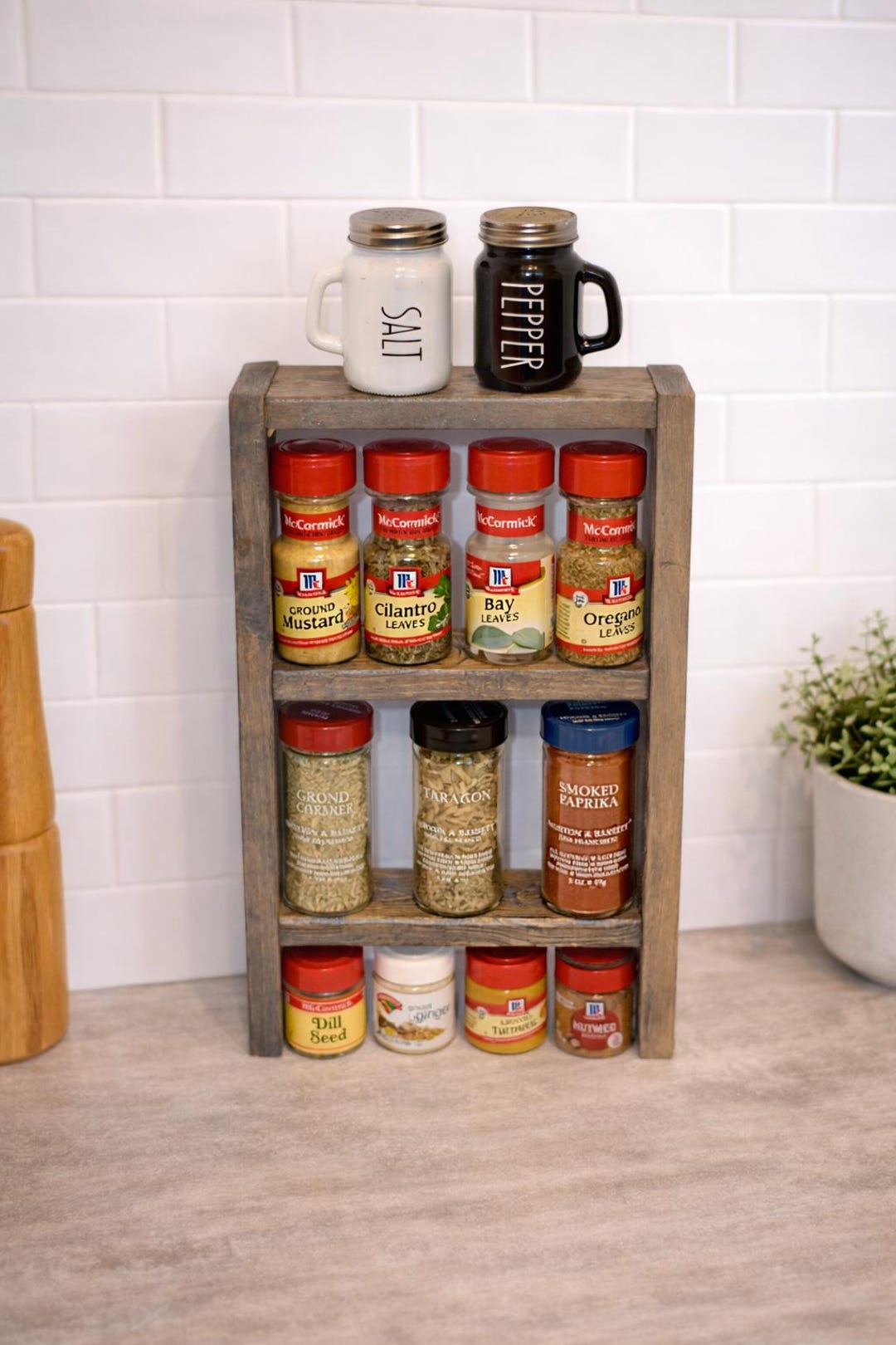 Mini Wooden Gray Spice Rack – Countertop or Wall Mounted Plant Shelf - Etsy