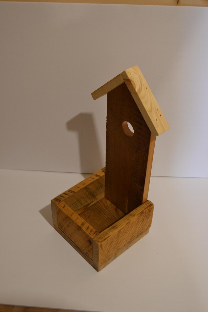 Rustic Wooden Planter With Birdhouse Back | Reclaimed Wood Decor ...