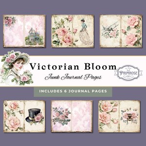 Victorian Bloom – 6 pagine di diario vittoriano vintage stampabili, carte shabby chic, kit per scrapbooking, lavoretti con il diario di scarto, diario stampabile