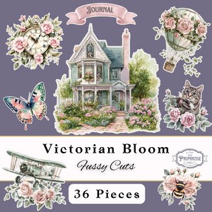 Victorian Bloom Fussy Cuts – 40 Printable Vintage Shabby Chic Fussy Cuts, Scrapbooking, Junk Journal Craft, Journal printable, Stickers
