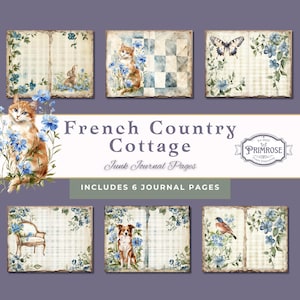 French Country Cottage Junk Journal Pages – 6 Printable Vintage Shabby Chic Papers, Scrapbooking Kit, Junk Journal Crafts, Journal printable