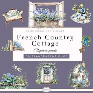 Aquarell Französisches Land Cottage Clipart, schäbige schicke Clipart, Cottagecore Clipart, digitale Planer Aufkleber, Scrapbooking kommerzielle Nutzung