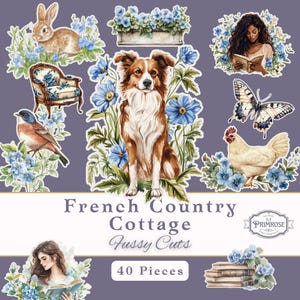 Frans plattelandshuisje kieskeurig – 40 afdrukbare vintage shabby kieskeurig snijwerk, scrapbooking, Junk Journal Craft, afdrukbaar tijdschrift, stickers