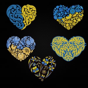 Blue and Yellow Floral Heart Embroidery Design – Ukrainian Folk Art Heart Machine Embroidery File – Instant Download