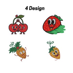 Strawberry Embroidery Design, Fruit Embroidery Design, Strawberry & Cherry Machine Embroidery File, Instant Download