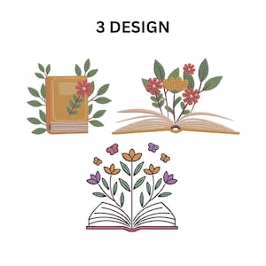 Floral Books Embroidery File, Blooming Flowers Book Embroidery Design, Six Sizes Machine Embroidery File Instant Download