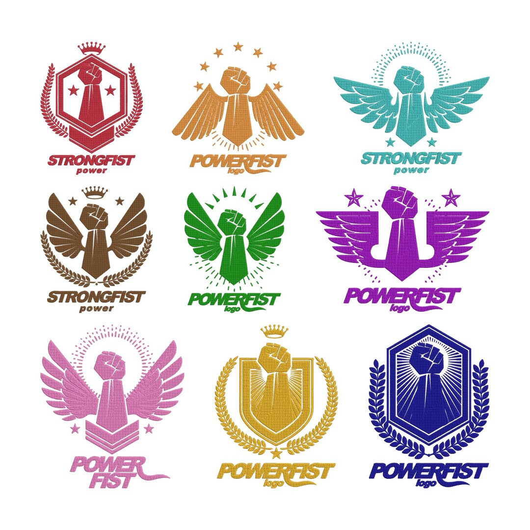 Strong Emblems Power Logo Emblem Embroidery Design, Strong Fist Emblem Winged Fist ...