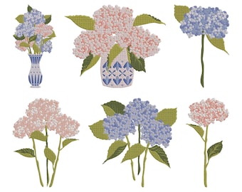 Blue Hydrangea Flower Embroidery Design, Blue Hydrangea Flower Machine Embroidery File, 6 Design, 5 Size, Instant Download