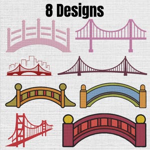 Maskinbroderidesigner för broar, set med 8, digital nedladdning direkt, 9 storlekar