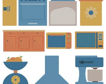 Kitchen Appliance Embroidery Design, Kitchen Appliance Machine Embroidery File, 10 Design, 5 Size, Instant Download