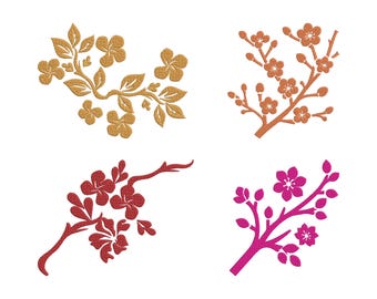 Diseño de bordado de rama de cerezo en flor, archivo de bordado a máquina de rama de cerezo en flor, 4 diseños, 5 tamaños, descarga inmediata