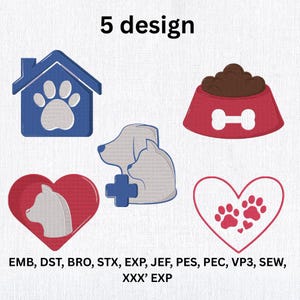 Pet Paw Embroidery Designs: Dog Cat Heart, 9 Sizes (Instant Download)