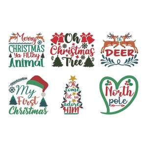 Marry Christmas Bundle Embroidery Design, Christmas Machine Embroidery File, 6 Design, 5 Size, Instant Download