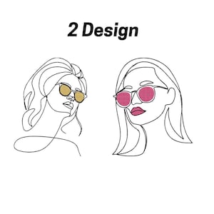 Sunglasses Girl Embroidery Design  | Woman Face  Embroidery Design | Line Art Machine Embroidery File _ Instant Download _9 sizes