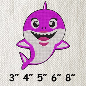 Purple Baby Shark Embroidery Design | Cute Shark Machine Embroidery File | Instant Download | 3", 4", 5", 6", 8" Sizes Kids Applique Pattern