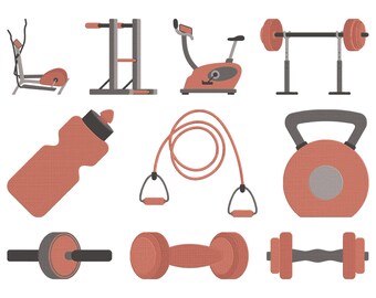Gym Fitness Equipment Embroidery Bundle, Workout Machine Emb Design, Dumbbell Kettlebell Barbell File, 10 Design, 9 Size, Instant Download
