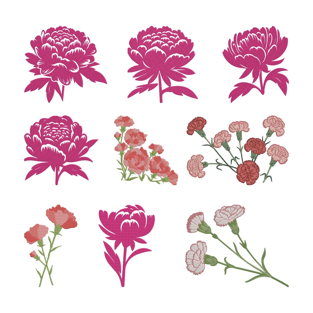 Flower Peony Carnation Embroidery Design, Peony Carnation Machine ...