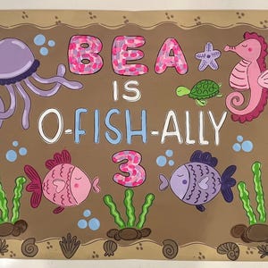 Banner O-fish-ally per uno/due/tre compleanni - Decorazione per festa di pesca in carta marrone - Dipinto a mano - Personalizzabile