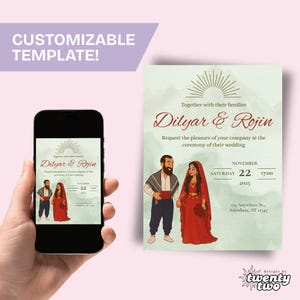 Customizable Kurdish Wedding Invitation | Digital Design | Kurdish style | Template | Canva