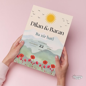 Personalisierbares Willkommensschild zur kurdischen Hochzeit | Digitales Design | Kurdischer Stil | Ba xir hati | Tisch-Willkommenskarte