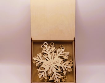 Juego de 14 copos de nieve de madera personalizados • Adornos navideños • Decoraciones con nombre personalizado • Grabado láser • Juego de regalo navideño