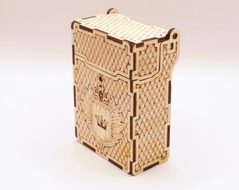 Wooden Playing Card Box – Laser Engraved Birch Plywood Card Case – Handmade Poker Deck Holder – Unique Gift for Gamers & Collectors