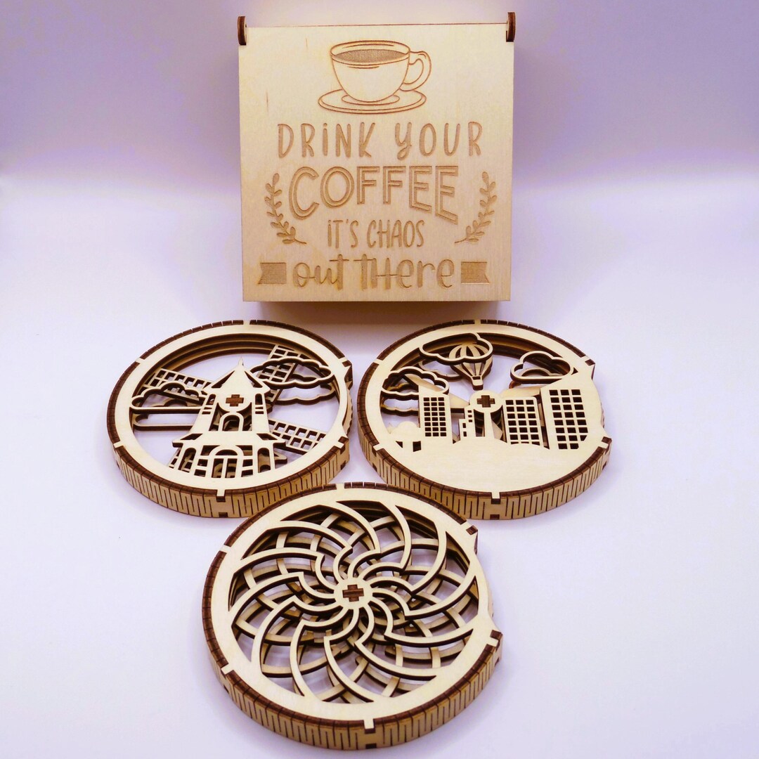 Set of 3 Wooden Rotating Coasters + Gift Box - Etsy UK