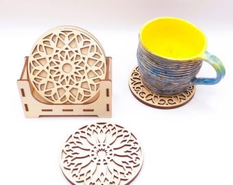 Juego de posavasos de madera 3D personalizados: posavasos de abedul con grabado personalizado y caja de regalo, decoración rústica para el hogar o la oficina (juego de 6)