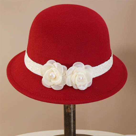 Vintage Floral Bucket Hat Winter Wool Felt Cloche Fedora Dressy Church Cap womens vintage felt cloche hat floral - Temu main image 3