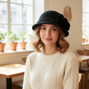 Elegant Mother's Wool Felt Cloche Hat — Autumn/Winter Bow Bucket, British Retro Felt Fisherman, Women's Basin Hat