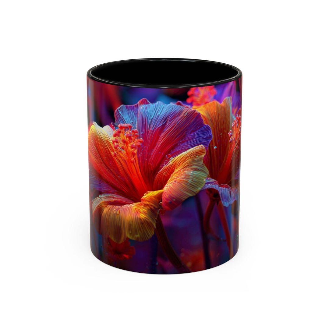 Explosion Mug Neon Floral Art Mug - Vibrant Color Explosion Flower Design, Modern ...
