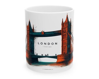 London Tower Bridge Kunst Tasse | Vintage Reise-Plakat-Akzent-Kaffeetasse