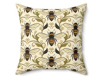 Bee Damask Pattern Pillow | Honeybee Decorative Throw Pillow