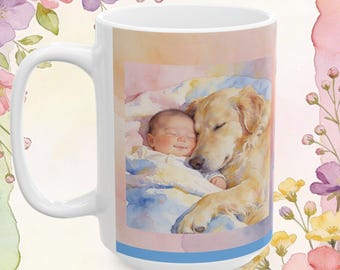Sleeping Baby Dog Watercolor Mug | Newborn Nursery Keepsake Gift